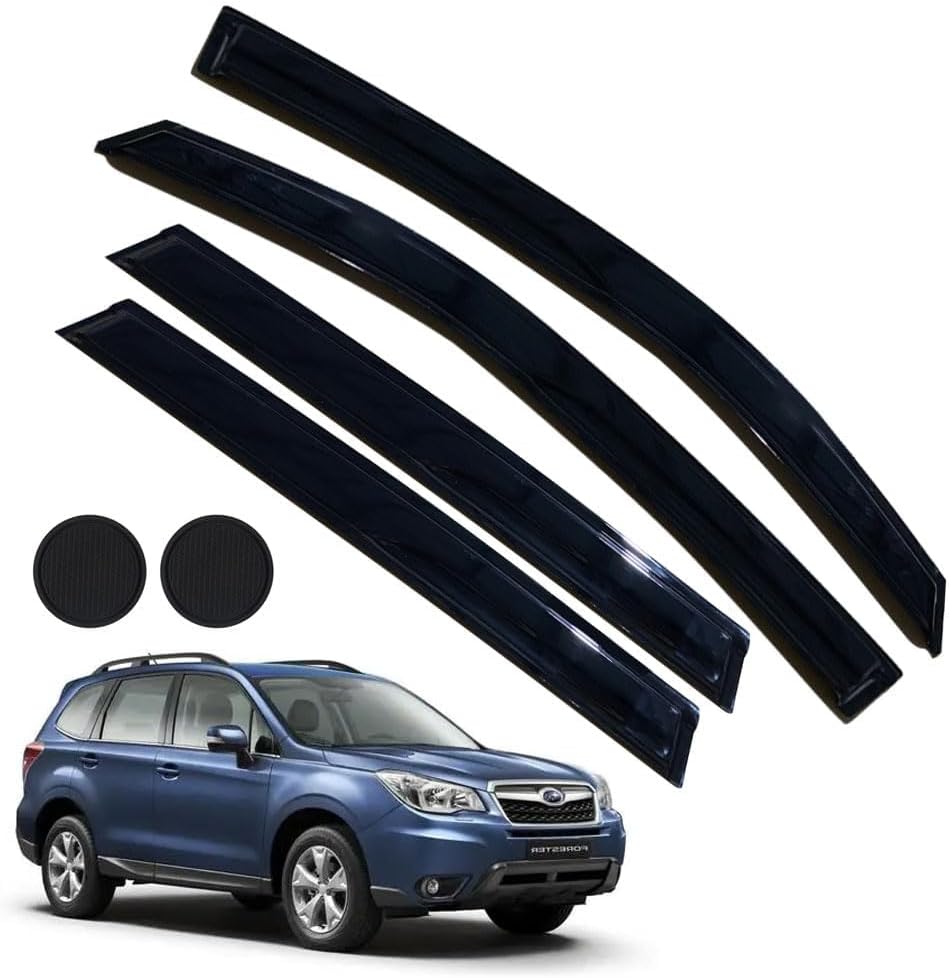 Rain Guards for Forester 2014-2018, Tape-on Side Window Deflectors for Subaru Forester, Window Visors for Subaru Cars, Car Accessories 4 Rain Guards ＆ 2 Car Coasters