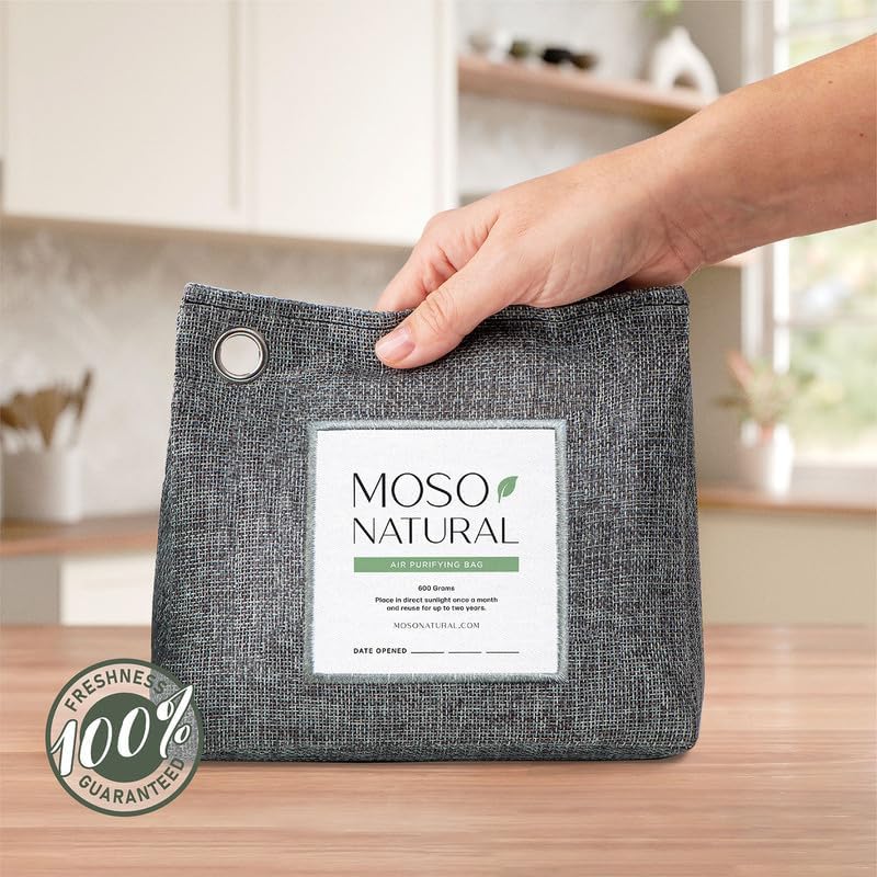 Moso Natural Air Purifying Bag 600g, Premium Bamboo Charcoal Odor Absorber, Room Deodorizer for Large Spaces, Bedroom, Kitchen, Basement, Pet Odor Eliminator for Home, 21oz Charcoal Bags (2 Pack)