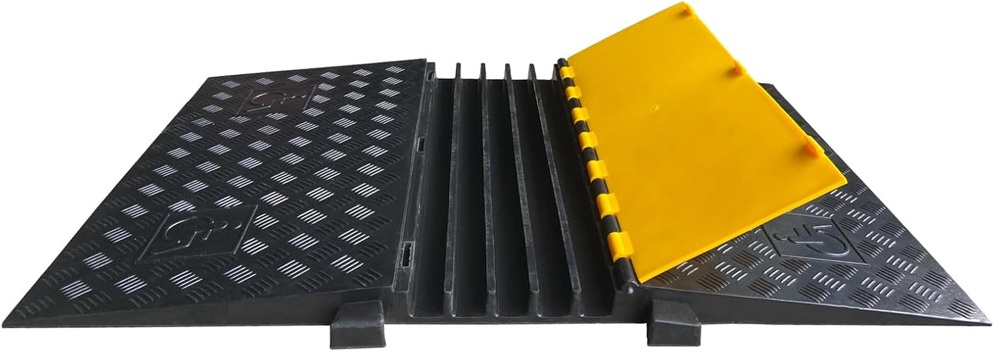 Rubber Cable Ramp 5 Channel Drive Over Hose Cable Protector Outdoor 22000Lbs Load Capacity Wires Power Lines Extension Cord Cover Traffic Speed Bump 1 Pack