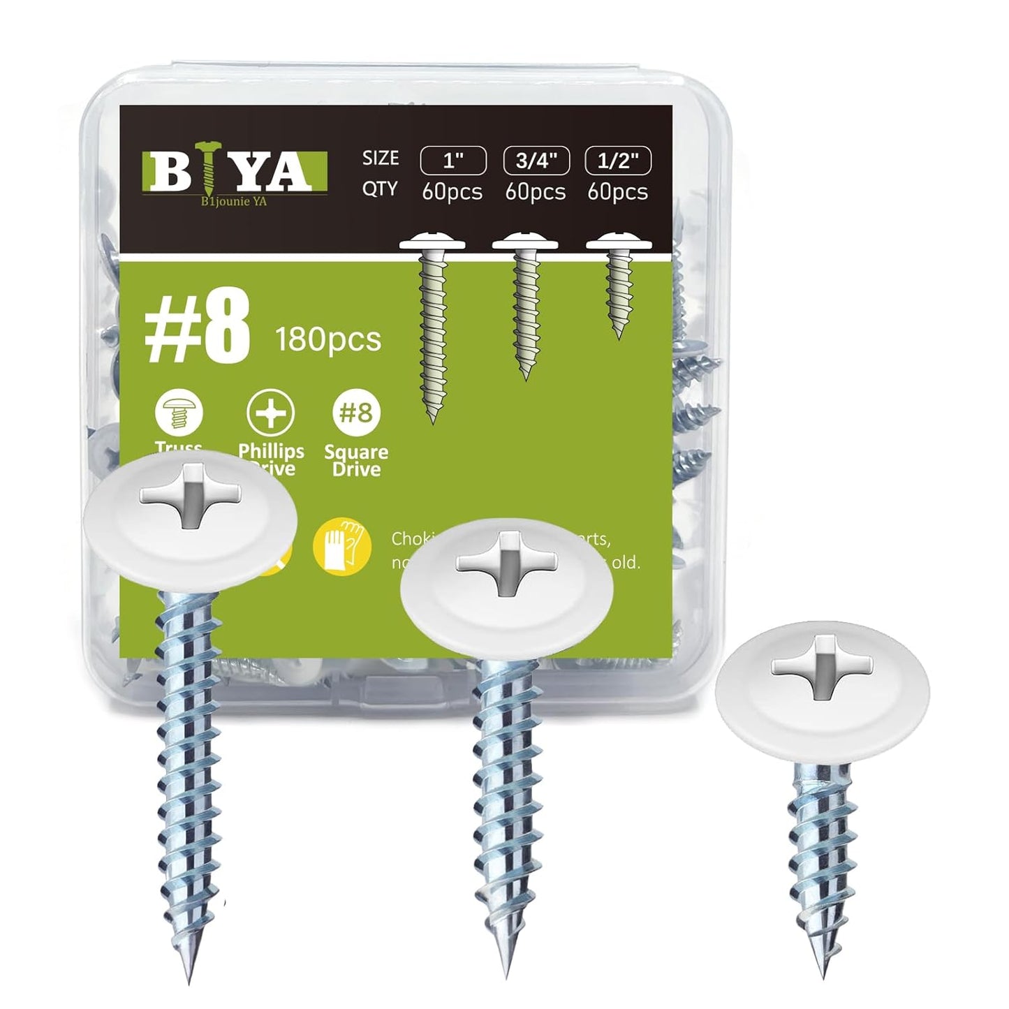 White Wood Screws, 180pcs Thread Truss Head Fast Self Tapping Pan Cabinet Screws for Wall Plates, 1/2 Inch, 3/4 Inch, 1 Inch