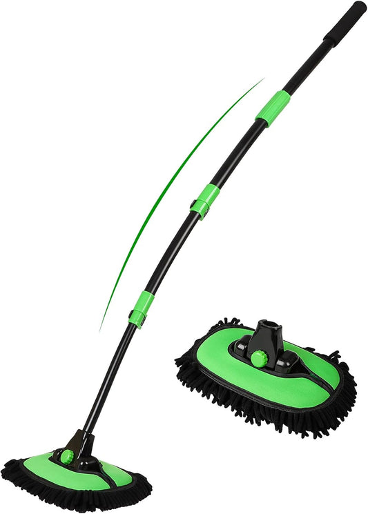 53" 15° Curved Car Wash Brush with Long Handle High Density Chenille Soft Bristle Brush Head Suitable for Cleaning Detail Roof Wheel Windshields Truck SUV RV Window