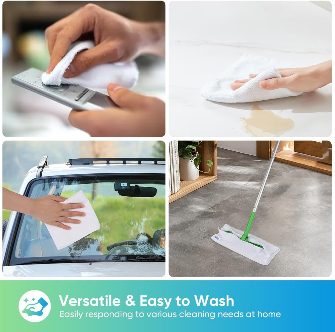 HOMEXCEL White Microfiber Cleaning Cloth, 24 Pack Cleaning Towels for Kitchen, Lint Free, Scratch-Free, Highly Absorbent, and Reusable Cleaning Rags for House, Window and Glass, Cars, 11.5 X11.5 inch