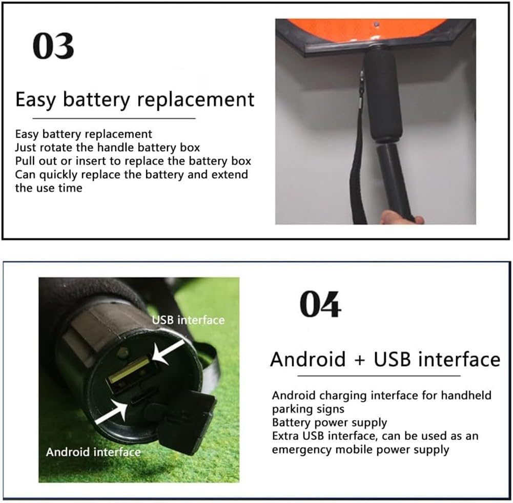 18" LED Stop/Slow Paddle, Reflective Hand Held Stop Sign with Handle, Steady/Flashing Light Modes