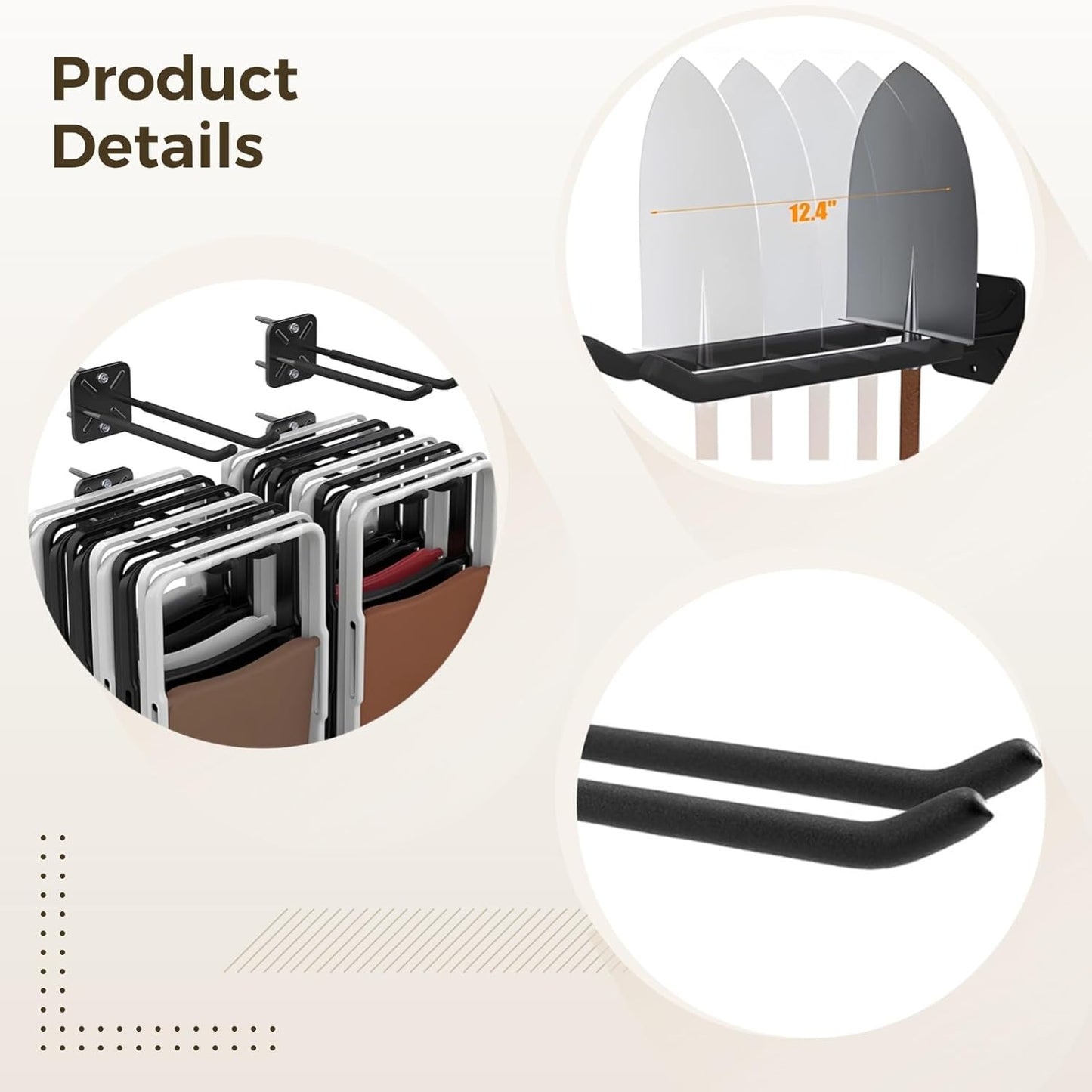 Heavy Duty Garage Hooks and Tool Organizer, 12.4 Inch Wall Mount Hangers, Garage Hooks for Car Tires, Ladders, Chairs, Strollers, Power Tools, Garden Tools - 4 Pack