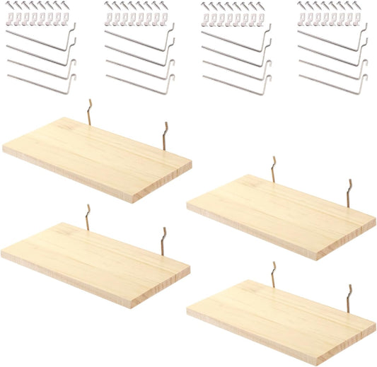 Shelves for PegBoard, Pine Wooden Pegboard Shelf Wall Organizer, Wooden Board for Walls Home, Garage Tool Storage, Office Organization, Kitchen, Craft Room,4 Pack
