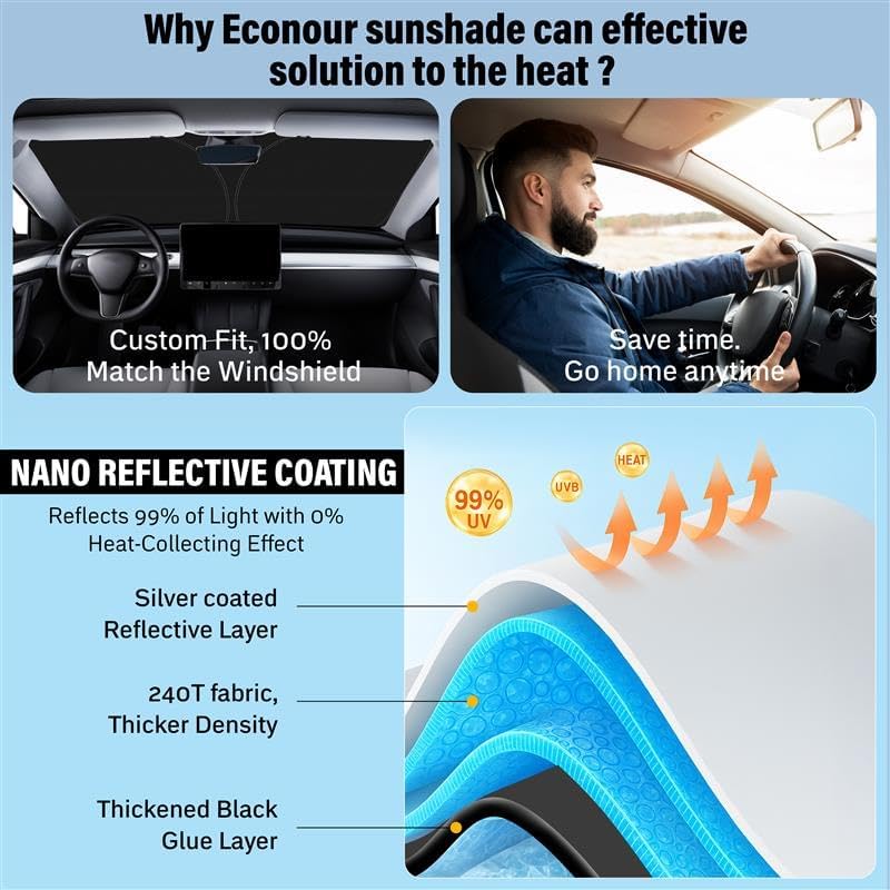 for Ford Explorer Car Windshield Sunshade Compatible with 2011-2019-EcoNour 240T Polyester Material Cars Sun Visor Reflector Blocks UV Rays - Foldable Sunshade Interior Protection Accessories