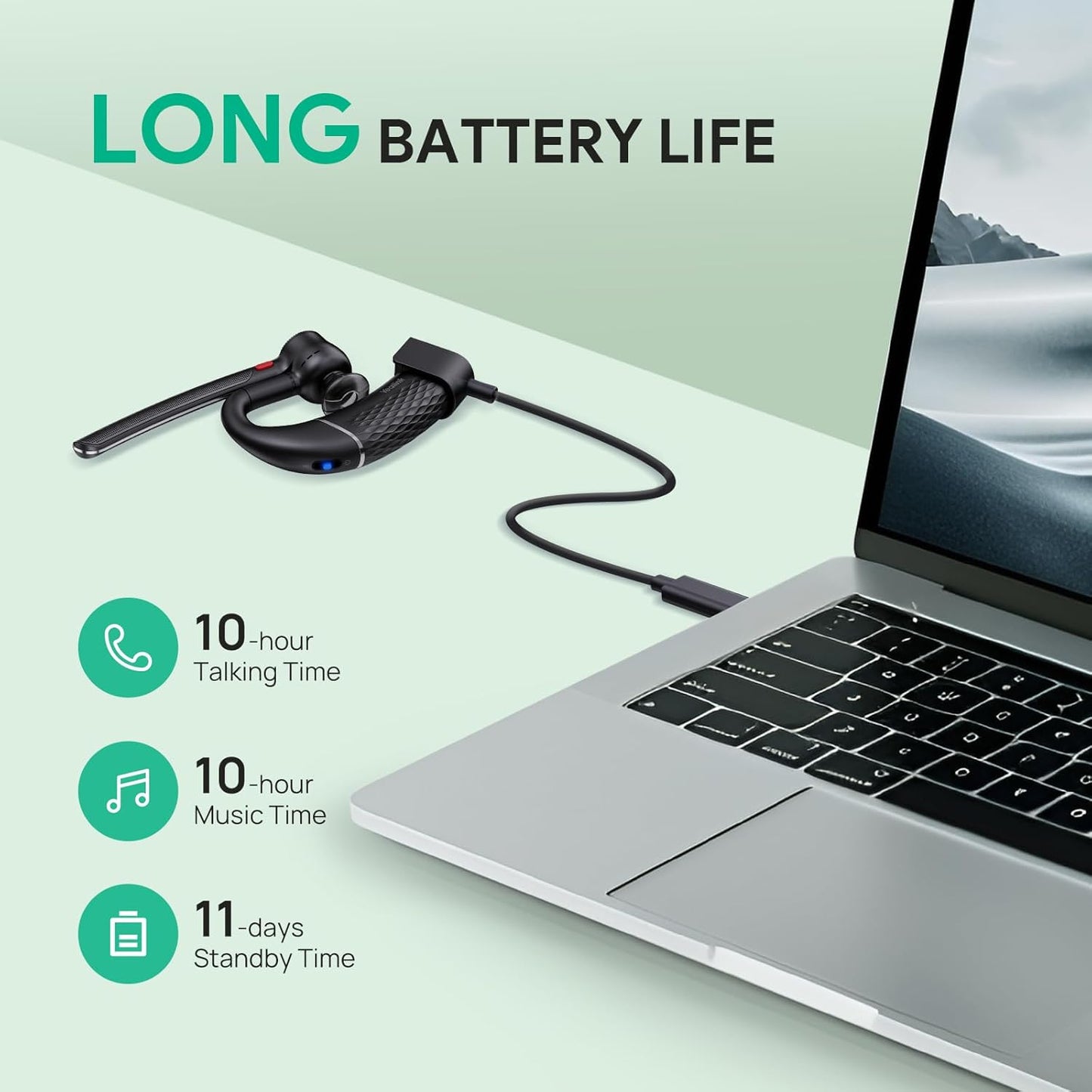 Yealink BH71 Lite Bluetooth Headset,Wireless Earpiece with 4 Noise Cancelling Microphone,10H Talk Time,Adjustable Ear Hook,Bluetooth Earphones for Cell Phone,Driving,Office Work