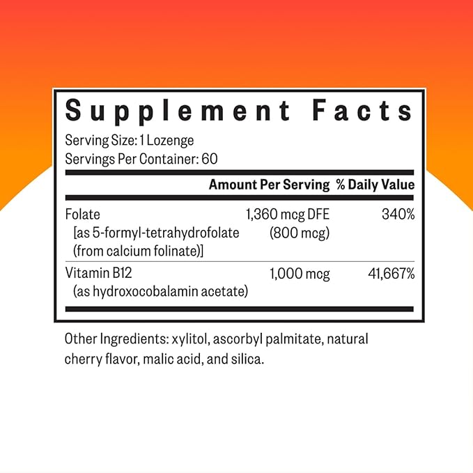 Seeking Health Hydroxo B12 with Folinic Acid, 1,000 mcg Vitamin B12 and 800 mcg DFE Folate Supplement, Supports Methylation and Homocysteine Levels, Energy Support, Vegan & Vegetarian (60 lozenges)*