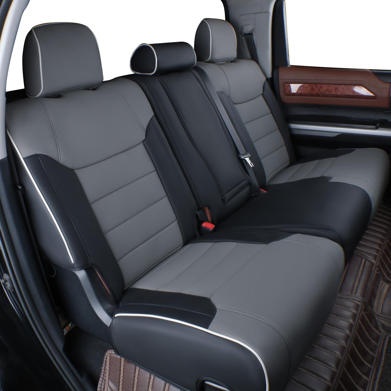 EKR Custom Fit Tacoma Car Seat Covers for Select Toyota Tacoma 2016 2017 2018 2019 2020 2021 2022 2023 Access Cab -Full Set,Leather(Black/Gray)