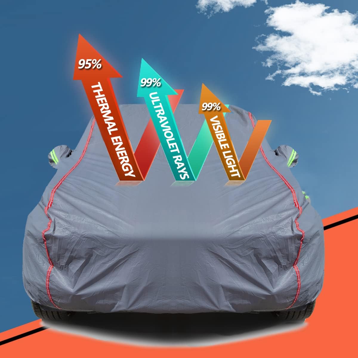 AUQDD 6-Layers PEVA New Material Truck Full Padded Car Cover Waterproof All Weather Weatherproof UV Sun Protection Snow Dust Storm Resistant Outdoor Exterior Custom Form-Fit Straps 213"-237" Grey