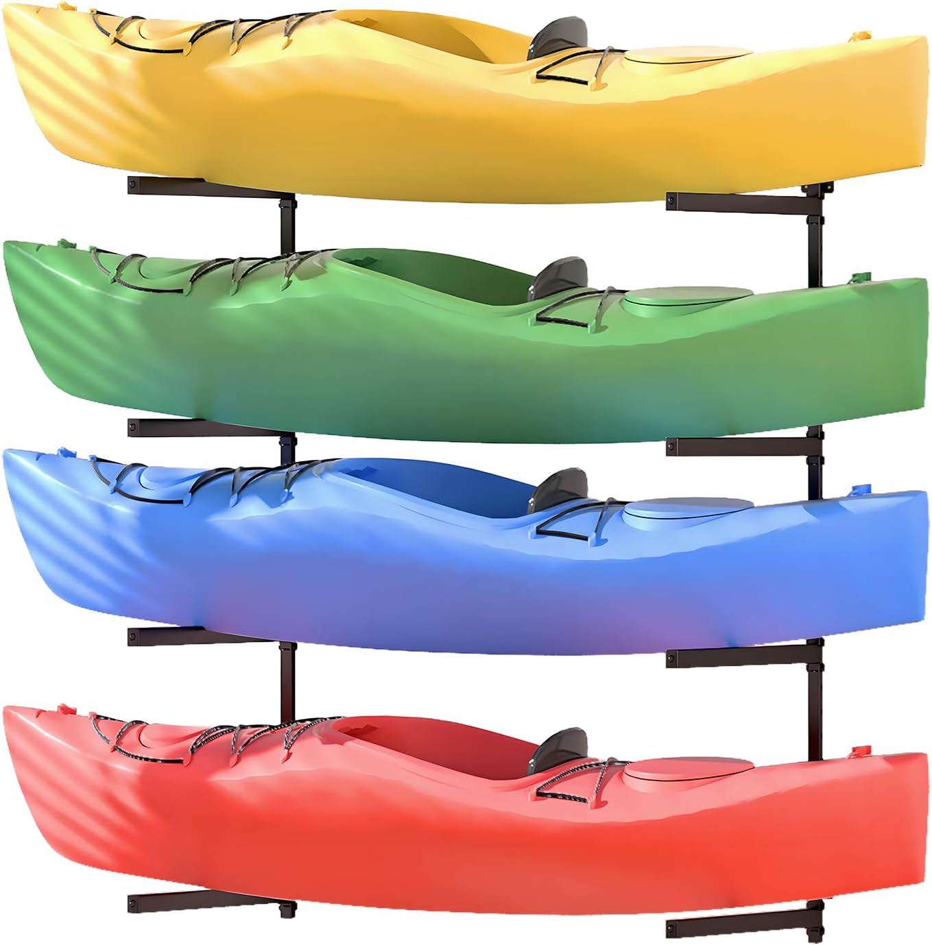 Wall Mounted Kayak Storage Rack, Kayak Racks for Outdoor Storage, Kayak Wall Mount 4 Tier Adjustable Surfboard Paddleboards Holder, Holds Up to 220 lbs