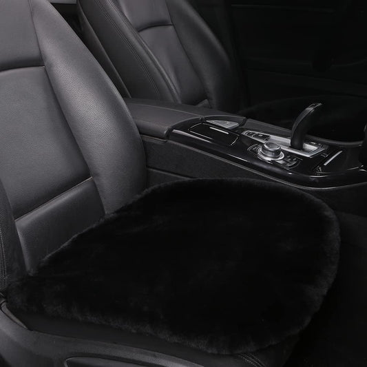LLB Genuine Sheepskin Car Seat Cushion Seat Covers for Cars Trucks SUV Comfort Seat Protector Pad for Car Driver Seat Car Accessories for Women Office Chair Car Decor (Black Front Seat Cushion-1 Pc)