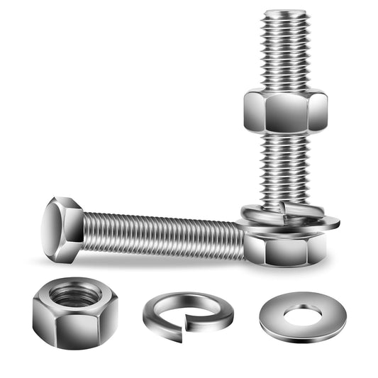 3/8-16 x 2-3/8" Hex Head Screw Bolt, Nuts, Flat & Lock Washers, 10Pcs 18-8 (304) Stainless Steel, Fully Threaded, by SG TZH