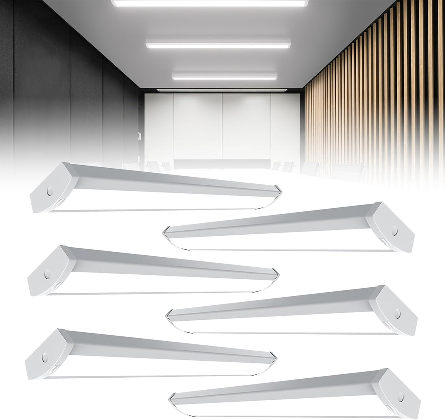 HYPERLITE 60W LED Wraparound Light 4 feet,6600LM LED Shop Lights Fixture with 3 Wattages for Garage,4000K Neutral White Wrap Light AC120V, 48inch Led Fixtures for for Garage, Office, Kitchen,6P