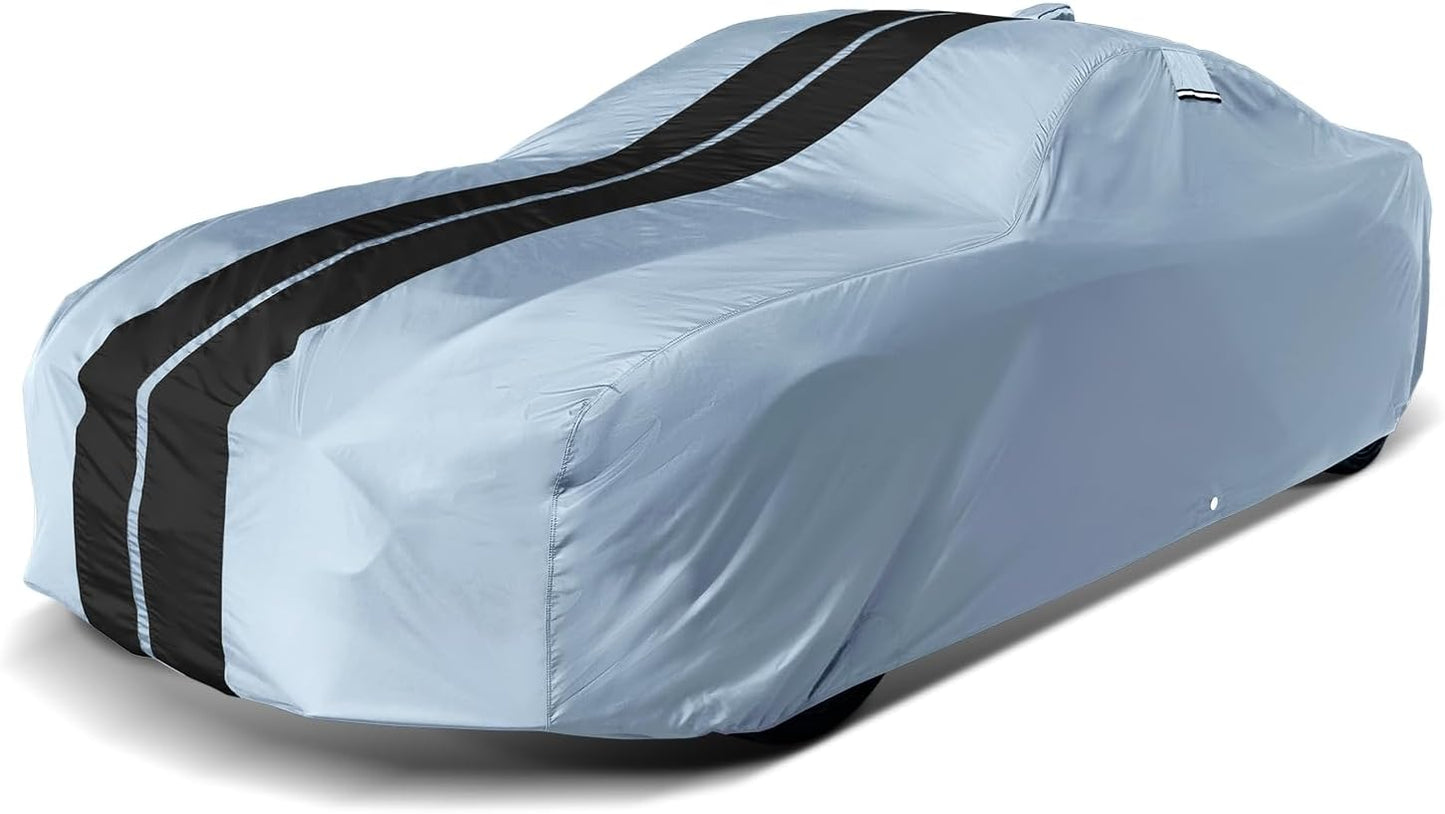 iCarCover Custom Car Cover for Pontiac GTO (1964-1967) Waterproof All-Weather Rain Snow UV Sun Protector Full Exterior Indoor Outdoor Car Cover (Stripe - Gray/Black)