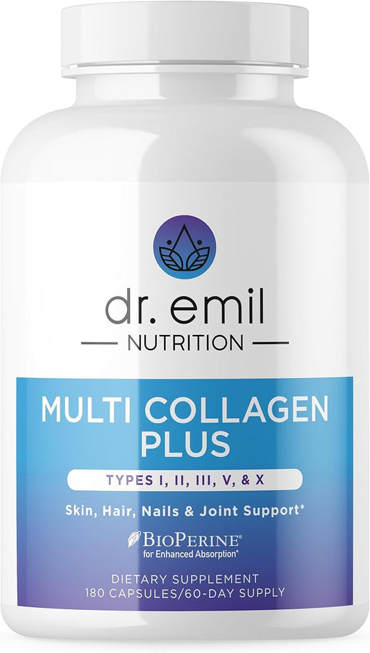 DR. EMIL NUTRITION Women's Multi Collagen Pills | Collagen Supplements to Support Hair, Skin, Nails, & Joints | Hydrolyzed Collagen Supplements Types I, II, III, V & X | 180 Capsules