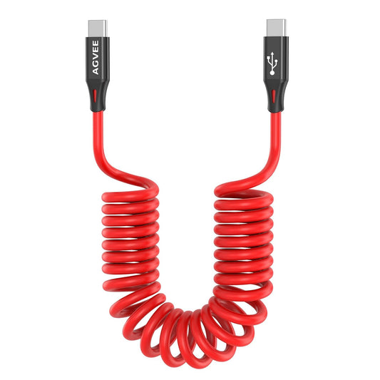 AGVEE 3ft Coiled Short USB-C to USB-C Charging Cable [USB-IF Certified] 60W PD Fast Charger Cord in Car for iPhone 16/15 CarPlay, Galaxy S25 S24 S23 S22 S21 S10 S9 S8, Google Pixel, Red