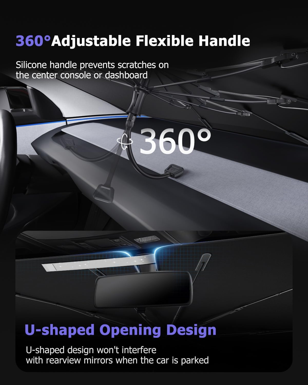 2025 Upgrade Car Windshield Sun Shade Windshield Sunshade Umbrella [Star Fabric] Protect Car from Sun Rays&Heat Damage Keeps Vehicle Cool, Spring Structure Edge Fits Sedans,SUVs,Trucks,Hatchbacks (S3)