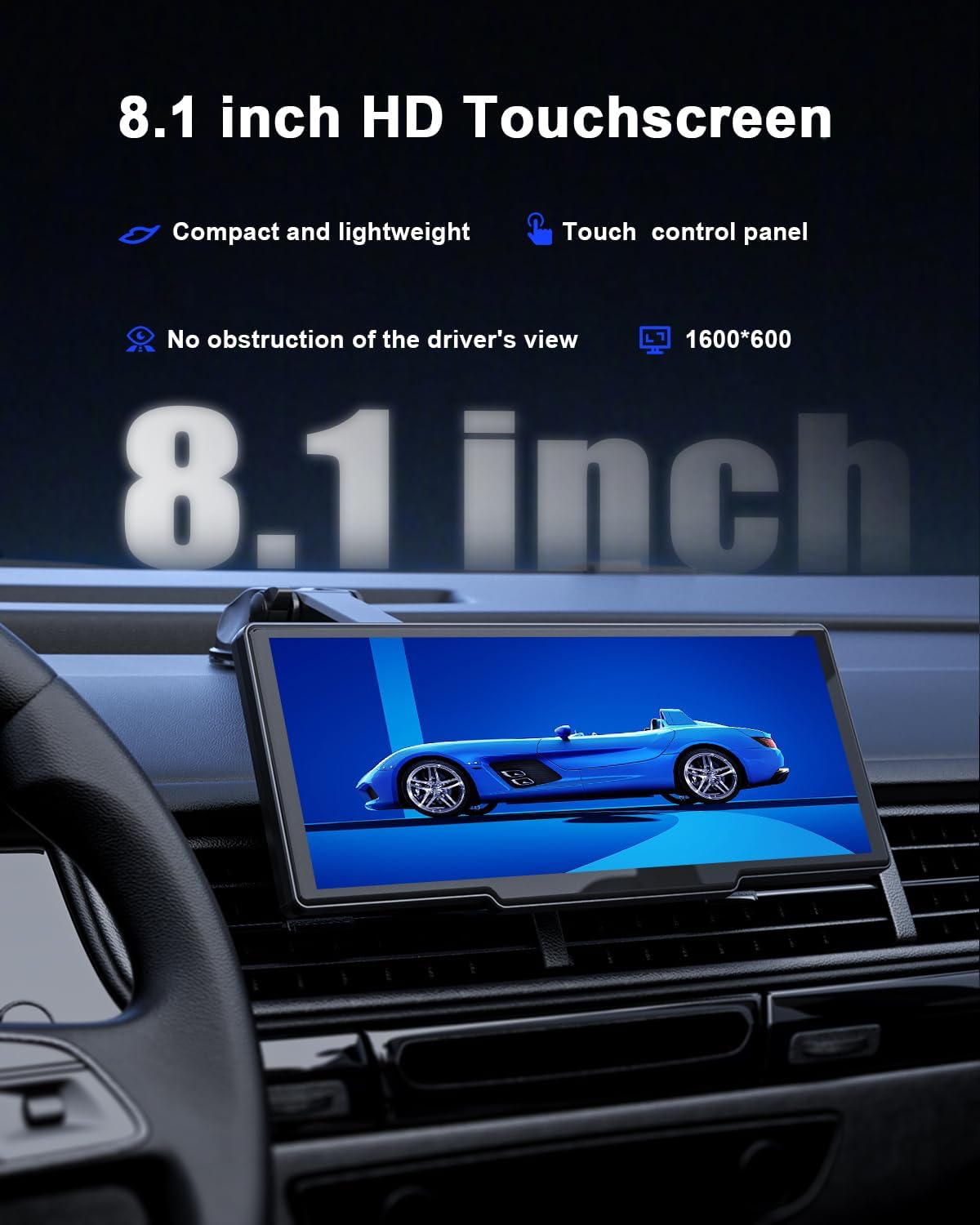 8.1'' Wireless Apple Carplay Screen for Car, Android Auto with Backup Camera, Portable Car Stereo Touchscreen with OTA/GPS Navigation/Mirror Link/Voice Control/Bluetooth/AUX/FM/WiFi