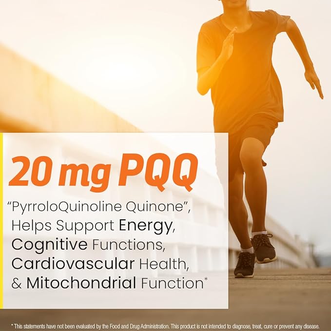 PQQ CoQ10 - PQQ 20mg With CoQ10 100mg, PQQ Supplement With Coenzyme Q10 Supplement Supports Brain Health, 60 Veggie Caps - 1 Capsule per Serving