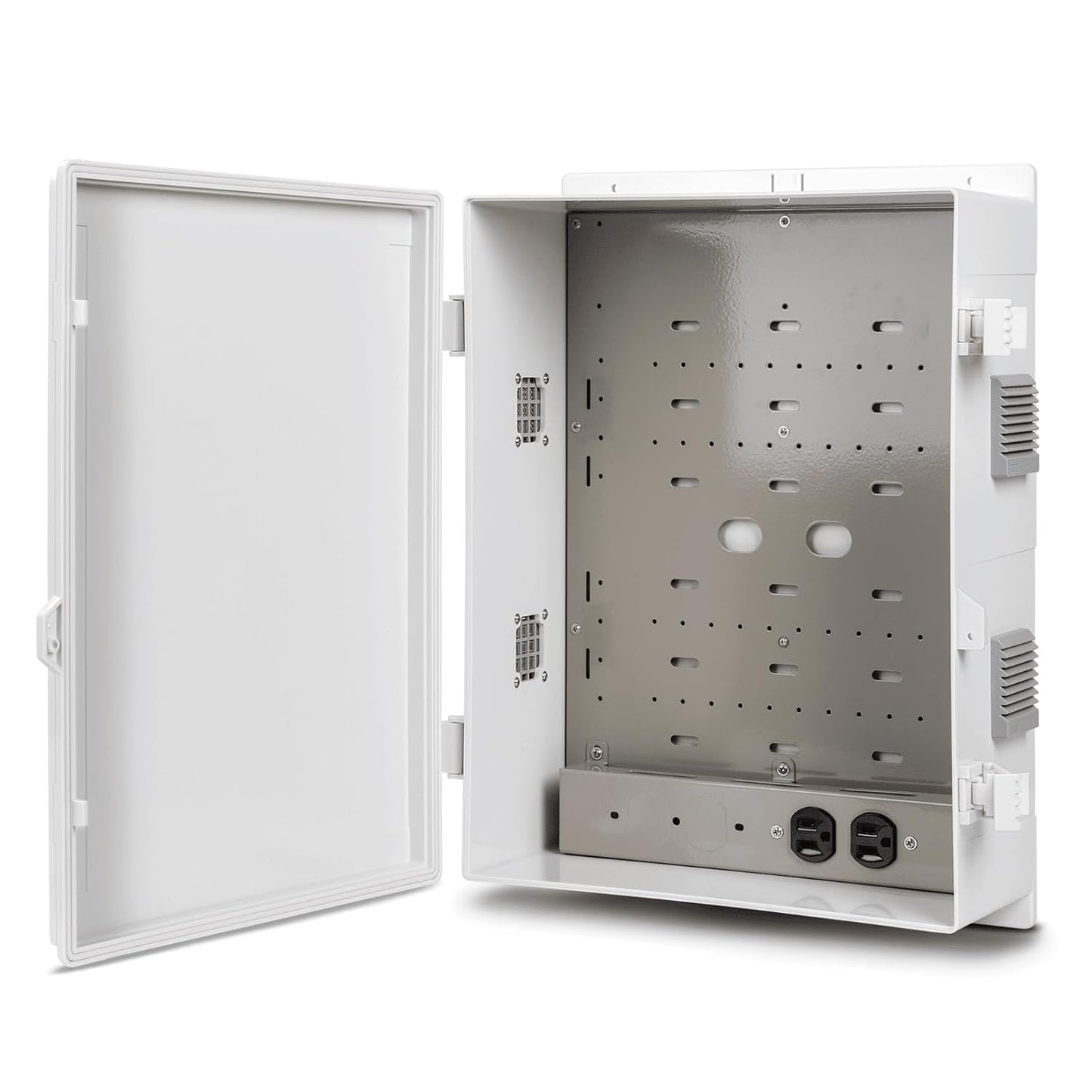 Outdoor Electrical Junction Box with High Power Outlet, ABS Water Resistant Enclosure with Internal Mounting Panel & Hinged Cover. (18.1" H* 12.6" L* 6.3" W & Outlet)