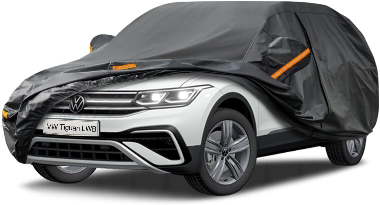 Kayme 7 Layers SUV Car Cover Custom Fit for VW Tiguan LWB (2018-2025) Waterproof All Weather for Automobiles, Outdoor Full Cover Rain Sun UV Protection.Black