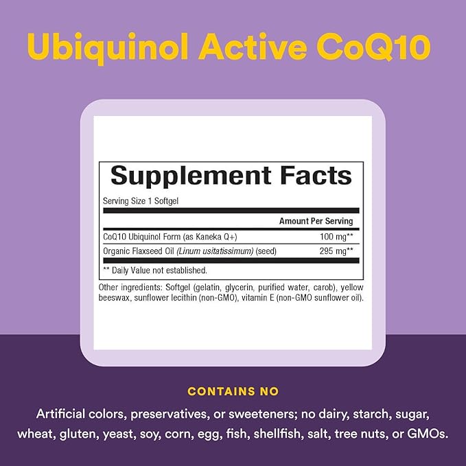 Natural Factors Ubiquinol Active CoQ10 100 mg, High-Absorption Coenzyme Q10 Supplement for Energy, Heart and Cognitive Support, 100mg, 60 Softgels