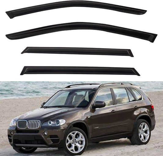 4pcs Front+Rear Smoke Tint Sun/Rain Guard Outside Mount Tape-On Vent Window Visors Compatible with 07-13 X5 E70
