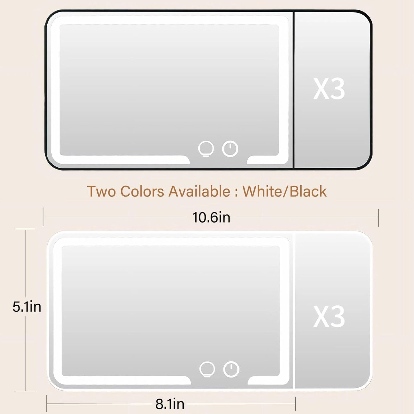 Car Sun Visor Vanity Mirror, Dimmable Touch Screen Makeup Mirrors with 3 Light Modes & 3x Magnifying for Women Detailed Makeup Universal Clip-on Rear View Sun-Shading Cosmetic Mirror (Black)