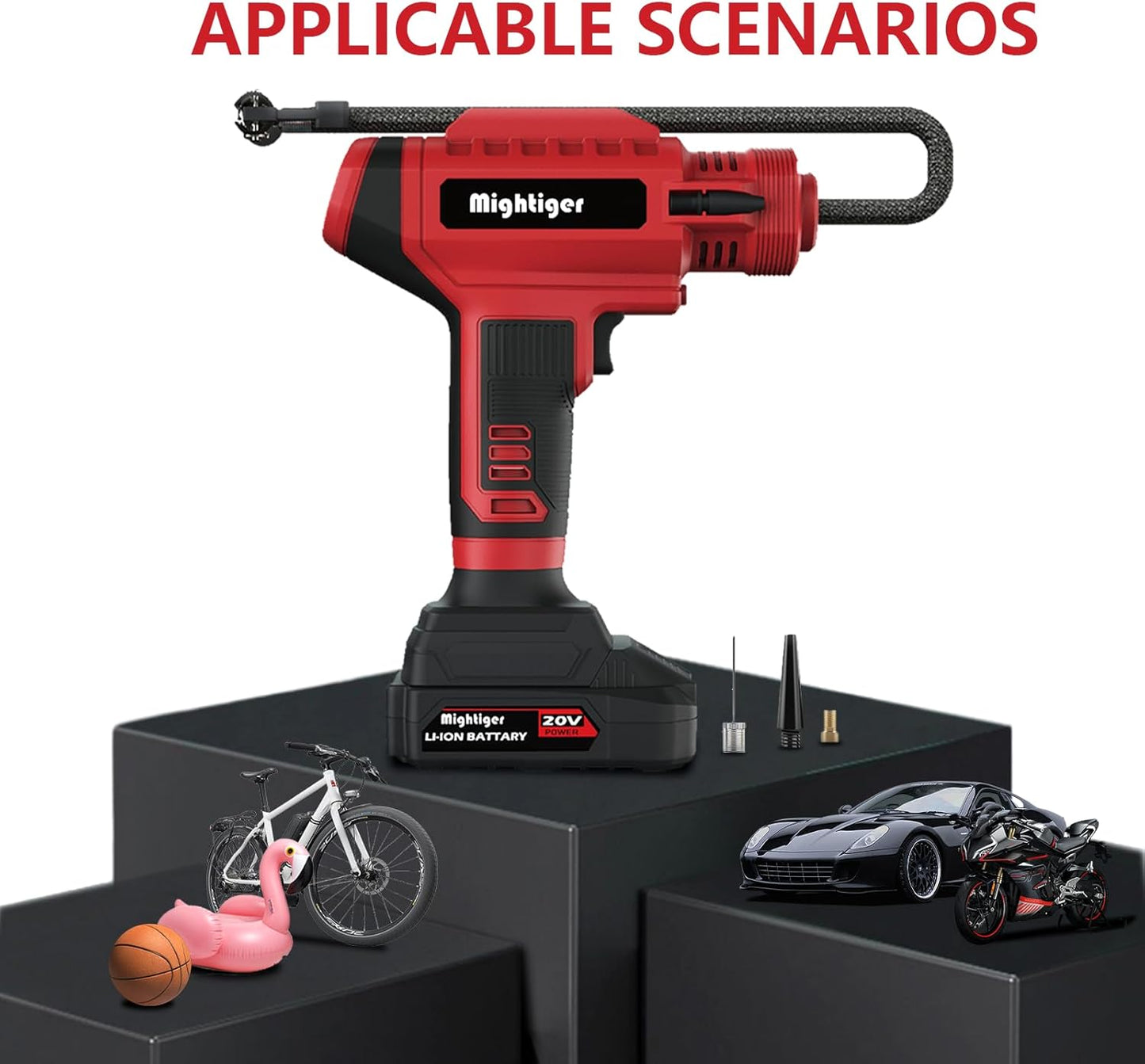 Tire Inflator 20V Cordless Mini Air Compressor DC 12V Portable Handheld Car Air Pump 150PSI with Rechargeable Battery, Auto Shut Off, LED, Digital Pressure Gauge for Cars Bikes (Red)