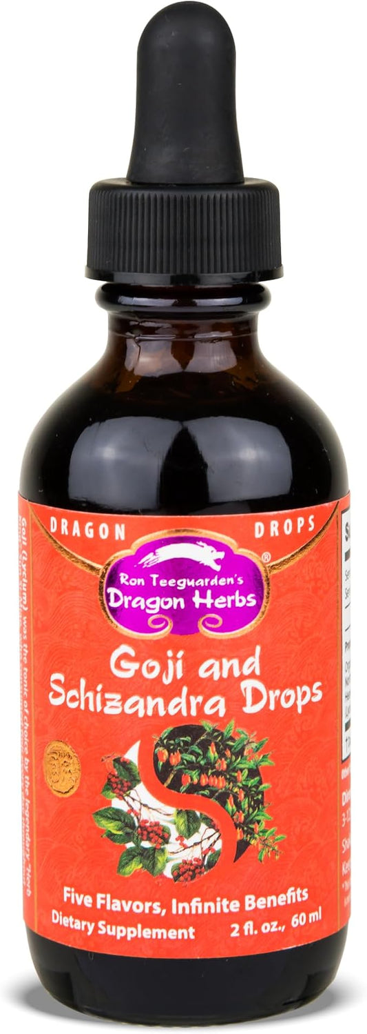 Dragon Herbs Goji Berry & Schizandra Drops • Triple Extractions • for Eye, Skin, Lung & Healthy Aging Support, Beauty Tonic • Super Potency • Fast Acting • 2 fl oz, 60 mL • Tincture Supplement