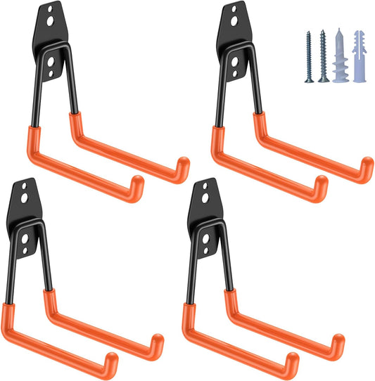Heavy Duty Garage Hooks 4 Pack, 5.1 inch Medium U Shaped Hanger, Wall Mounted Storage System, Power and Garden Tool Organizer, for Hanging Ladders, Hose, Bulk Items and More