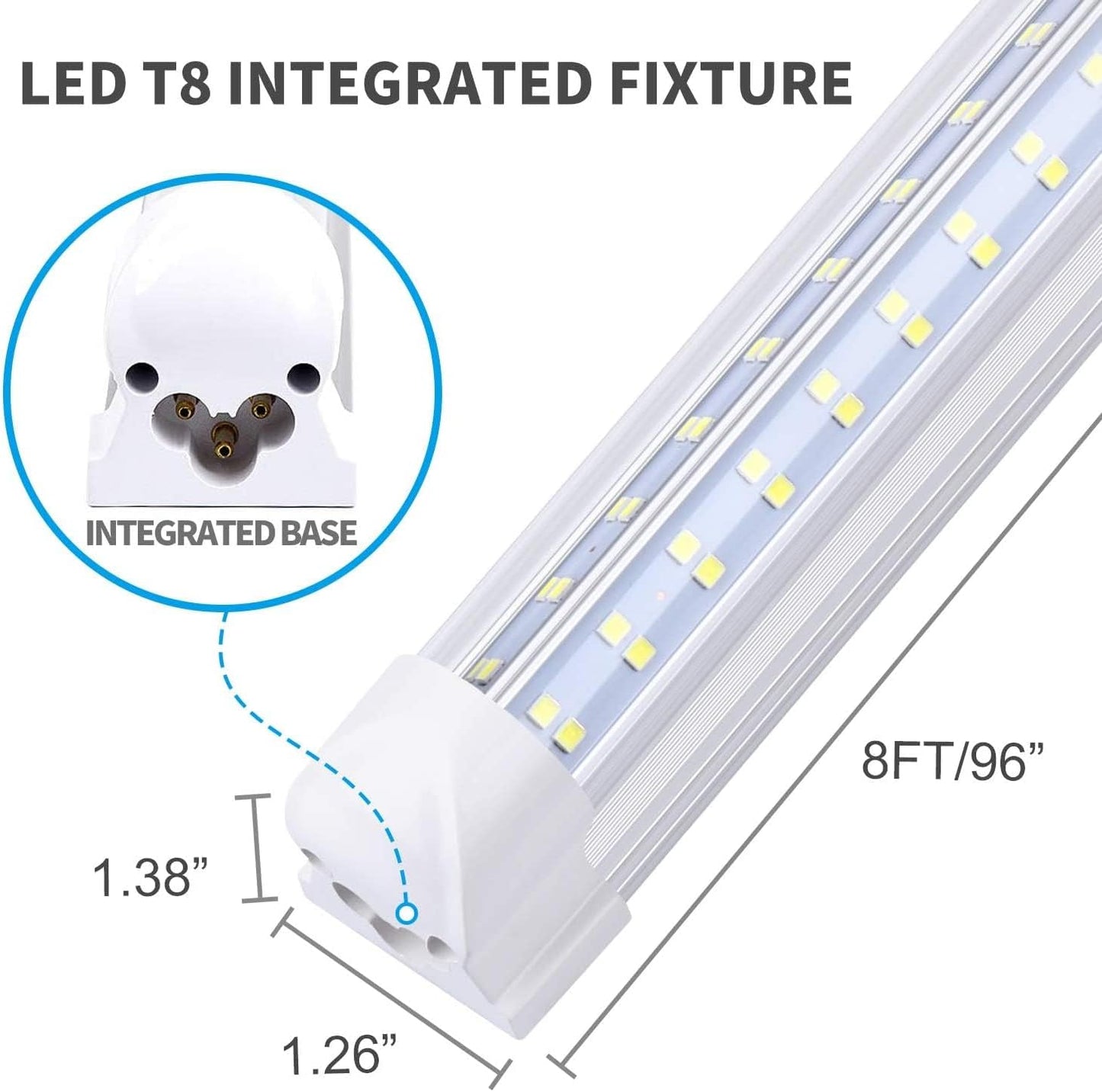 T8 LED Light Tube, 4FT 60W, 6500Lm, 6500K Cool White Clear Cover, 4FT Tube Light,Linkable Integrated Fixture,T8 LED Shop Light for Garage,Warehouse,25PCS