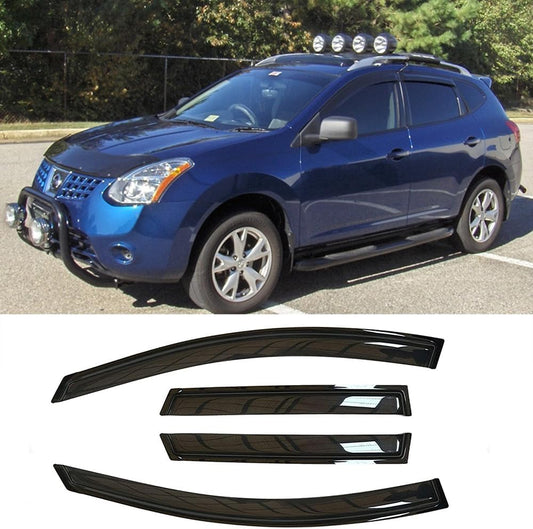 94076 Side Window Wind Deflector,4pcs Outside Mount Style Shade Sun Rain Guards Set,Dark Smoke Window Visors fit for 2009-2013 Nissan Rogue,2014-2015 Rogue Select