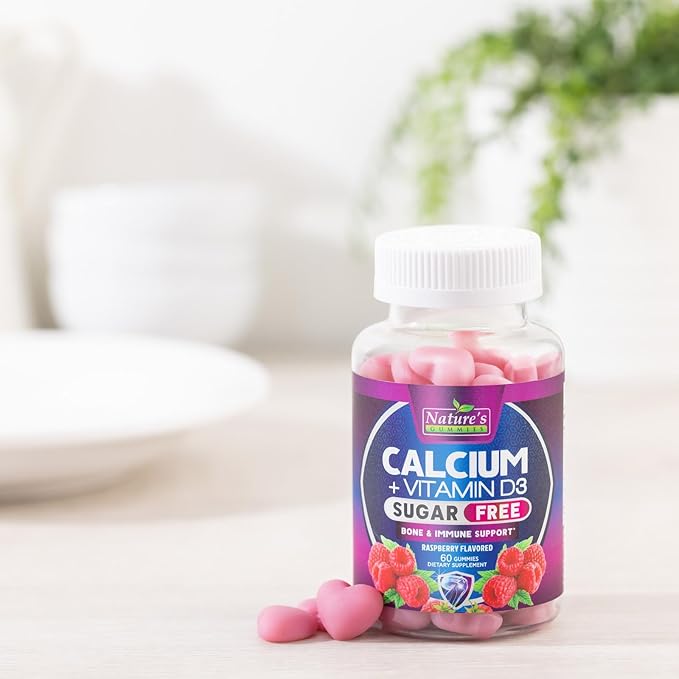 Sugar Free Chewable Calcium Gummy Vitamins - Plus 400 IU Vitamin D3 for Bone, Teeth, & Immune Health Support - Calcium Supplements for Women & Men Daily, Non-GMO, Berry Flavored - 60 Gummies