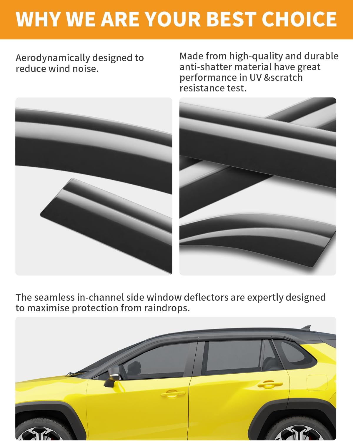 Tape-On Window Rain Guards Fit for Toyota RAV4 2019-2025 Extra Durable Window Deflectors Vent Visors Shades Exterior Car Accessories Visors Rain Guards - 6 pcs