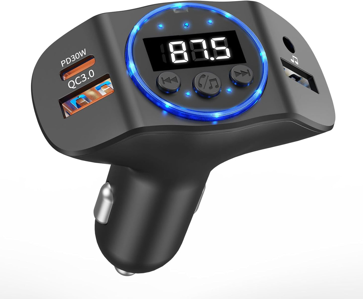 pgraded Bluetooth FM Transmitter for Car, PD30W/QC18W Dual USB Auto Charger Adapter, 7-Color LED Mood Light, Wireless FM Radio Car Kit Bluetooth 5.3 Hands-Free with Music Control & Noise Cancellation