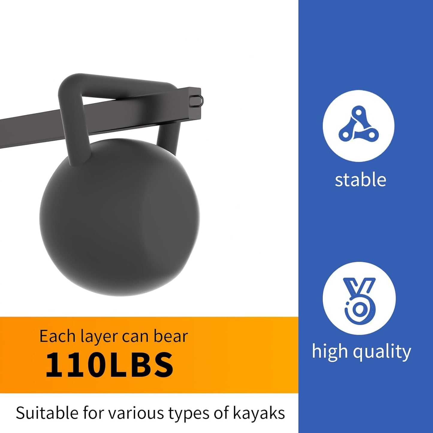 Wall Mounted Kayak Storage Rack, Kayak Racks for Outdoor Storage, Kayak Wall Mount 4 Tier Adjustable Surfboard Paddleboards Holder, Holds Up to 220 lbs