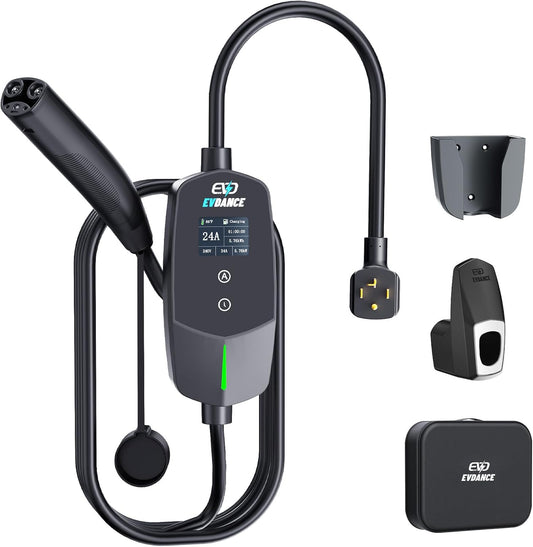 Level 2 EV Charger for Tesla Models, 24Amp 240V NEMA 14-30 Plug, 25FT Cable with Remote-Open Charge Port, 6-24A Adjustable EV Charging Station for Home/Garage Use, IP66 Waterproof