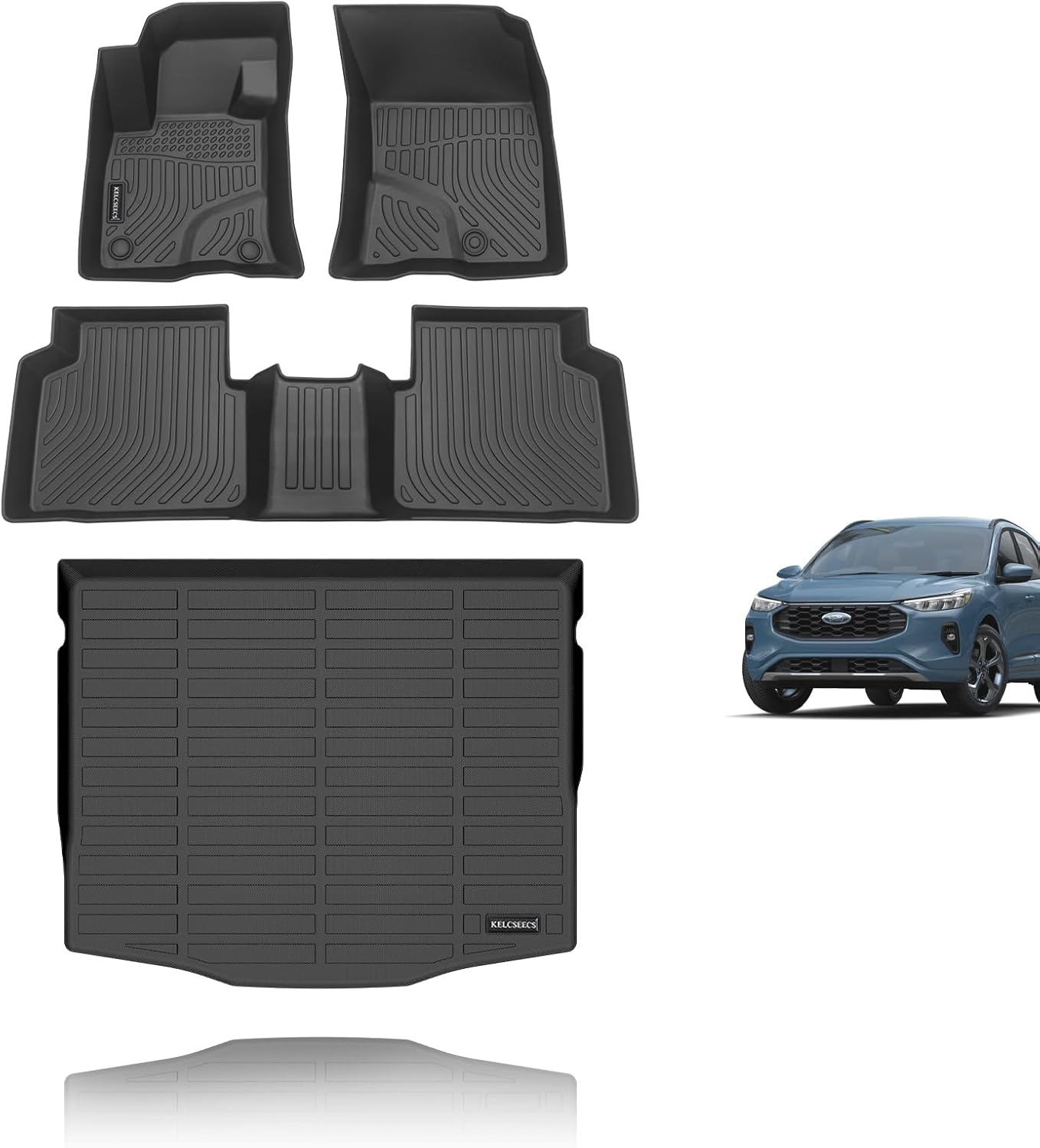 KELCSEECS Floor Mats & Cargo Liner for 2025 2024 2023 2022 2021 2020 Ford Escape(NOT Fit Hybrid) All Weather Car Mats Automotive Floor Mat Trunk Mat Floor Liners Ford Escape Floor Mats Accessories