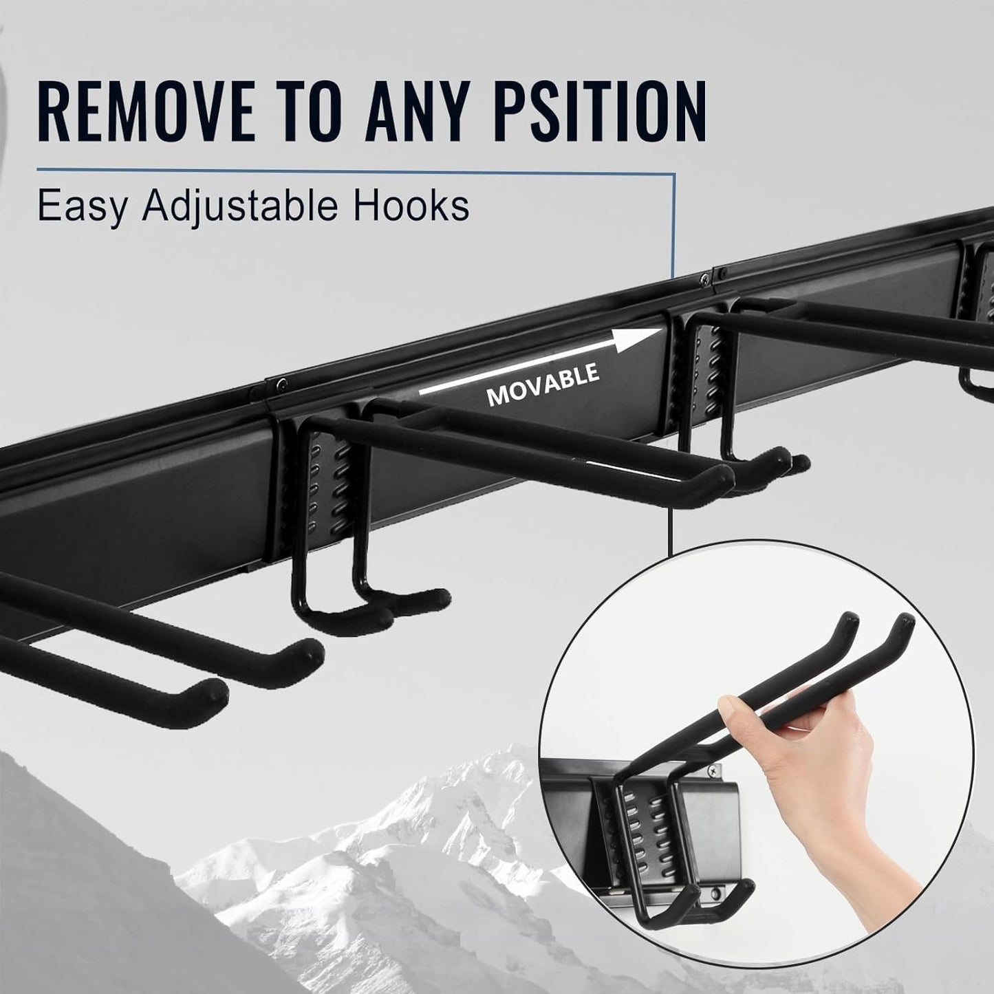 Wall Mount Tool Storage Rack, Heavy Duty Garage Storage Tool Organizer, Garden Tool Wall Hooks and Hangers, Hold Up to 350lbs Black 2Pack, AK806-Black-2Pack