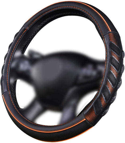 Flying Banner car Steering Wheel Cover Faux Leather Massage Universal fit 3D Honeycomb Hole Anti-Slip Sporty 15 Inches (Orange Black)