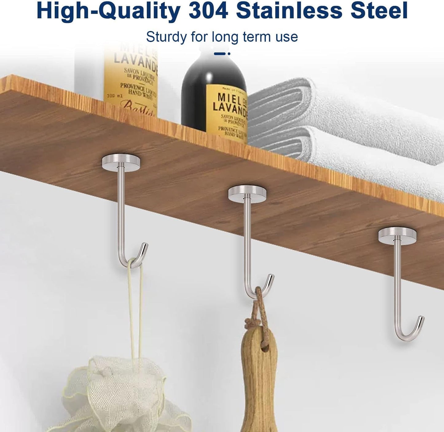 NearMoon Coat Hooks, Wall Hooks for Hanging Hat Hurse Robe, 304 Stainless Steel Heavy Duty Towel Hangers for Bathroom Livingroom Kitchen-Ceiling Hook, 6 Pack (4 Inch, Brushed Nickel)