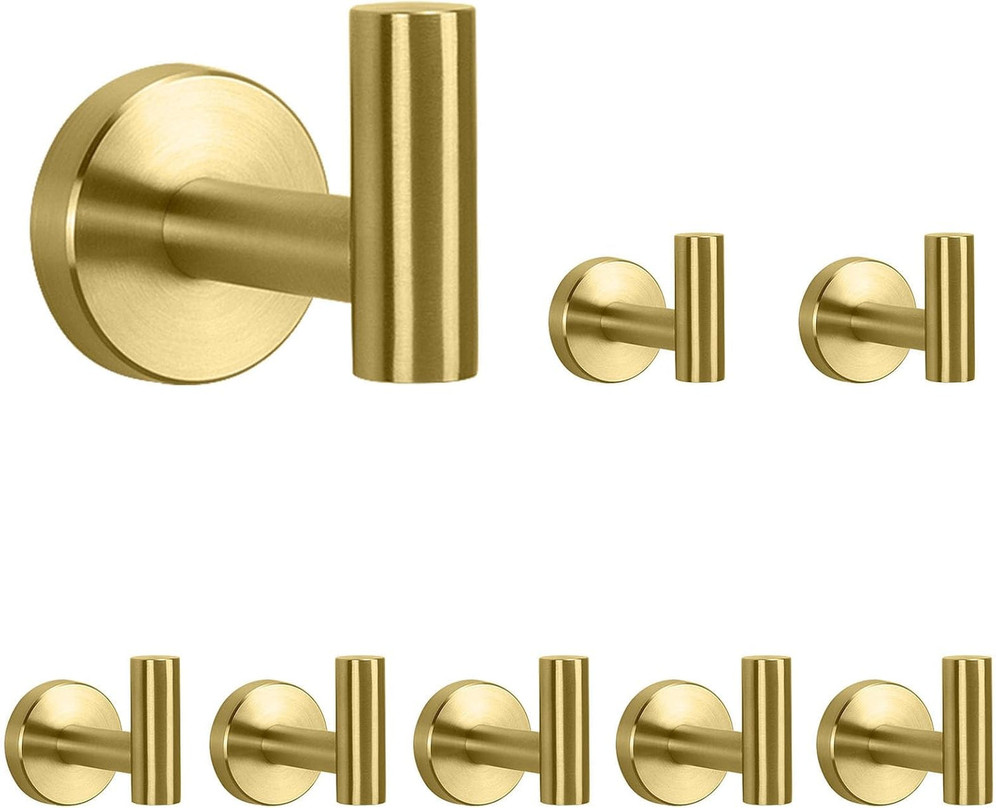NearMoon Bath Towel Hooks- SUS 304 Stainless Steel Robe Hook Holder, Heavy Duty Coat Hook for Bathroom Livingroom Hotel Kitchen Garage, Wall Mounted (Brushed Gold, 8 Pack)