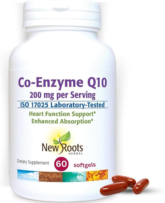 NEW ROOTS HERBAL CoQ10 Supplement Coenzyme Q10 (60 Softgels) 200 mg | Naturopathic Doctor Formulated for Heart Health & Energy Support | Made with Natural Fermentation