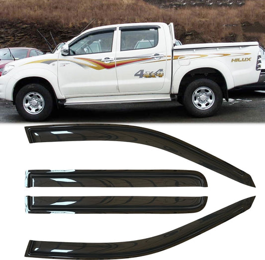 4pcs Outside Mount Style Dark Smoke Window Rain Guards Durable Side Wind Deflectors Vent Window Visors Fit for 2005-2021 Toyota HILUX Crew Cab Pickup