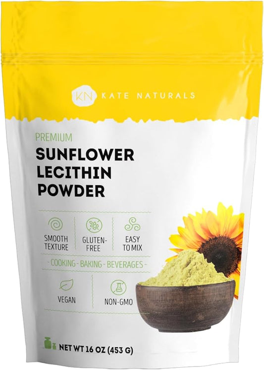 Kate Naturals Sunflower Lecithin Powder for Baking Bread, Gummies, Cooking. Substitute for Soy Lecithin Powder (16 oz, Non-GMO)