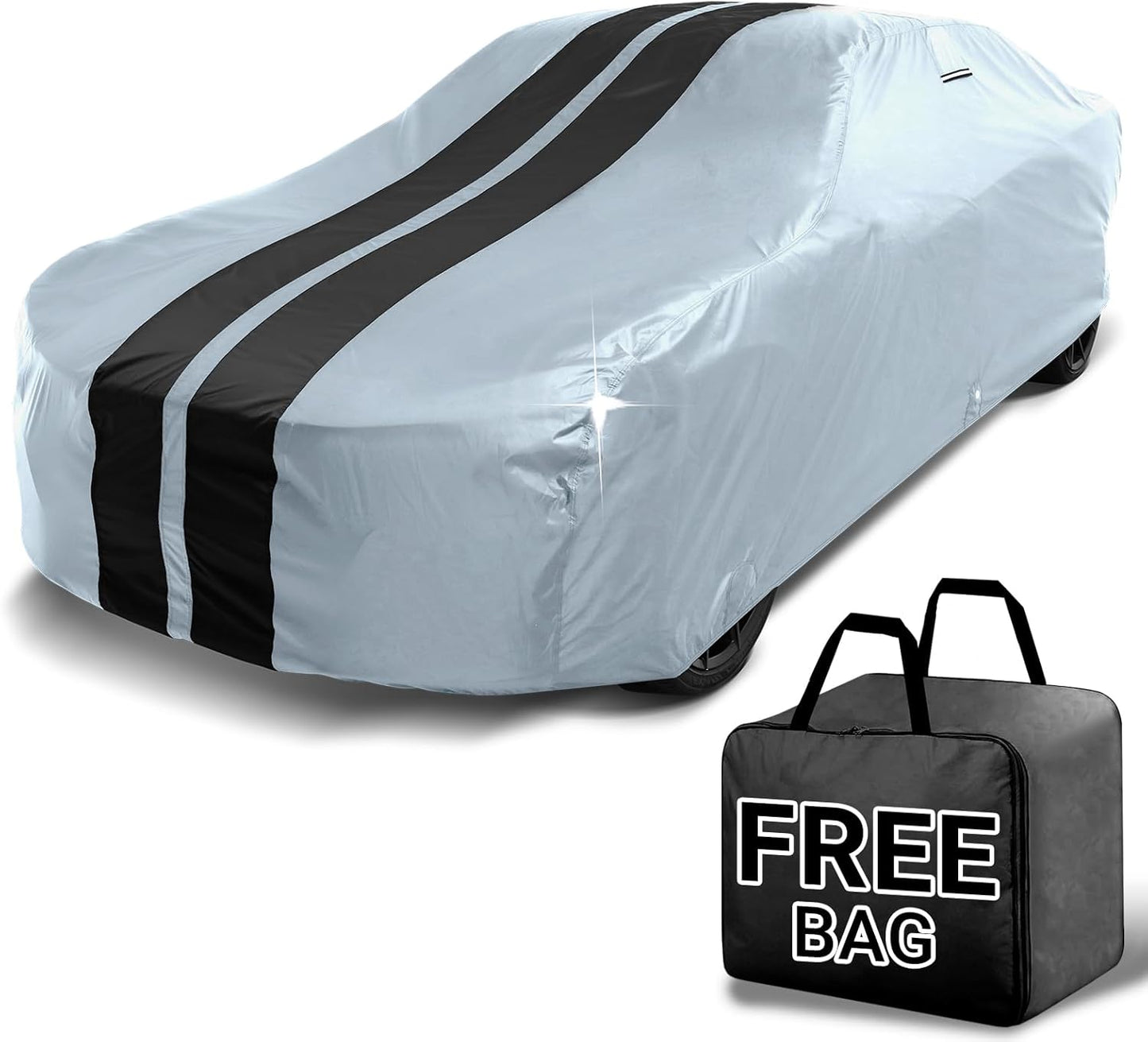 iCarCover Custom Car Cover for Buick Apollo (1973-1975) Waterproof All-Weather Rain Snow UV Sun Protector Full Exterior Indoor Outdoor Car Cover (Stripe - Gray/Black)