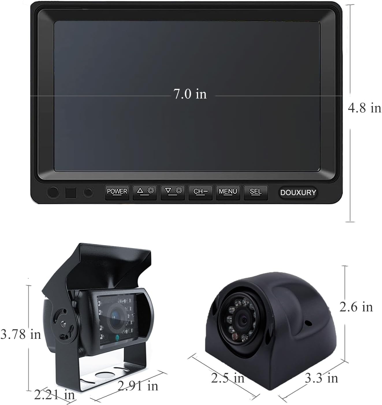 RV Backup Camera System with 7'' Quad Split 1080P Monitor for Truck Trailer Semi Camper Bus & 4 AHD Rear Side View Camera with DVR Record Function IP69 Waterproof Night Vision Avoid Blind Spot DOUXURY