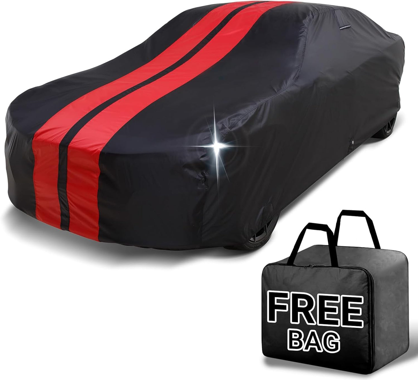 iCarCover Custom Car Cover for Buick Sedanette (1947-1950) Waterproof All-Weather Rain Snow UV Sun Protector Full Exterior Indoor Outdoor Car Cover (Stripe - Black/Red)